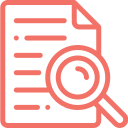 Icono de un documento con un símbolo de lupa, representando la búsqueda y análisis de información. Ideal para temas de investigación y SEO.