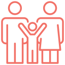 Icono de una familia feliz compuesta por dos adultos y un niño, simbolizando la unión y el amor familiar.