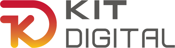 Logo de Kit Digital, un programa de apoyo a la digitalización de pequeñas y medianas empresas en España, con un diseño moderno que combina colores rojo, naranja y gris.