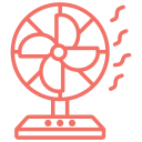 Icono de un ventilador de pie con hélices en movimiento, simbolizando frescura y ventilación en espacios interiores. Ideal para ilustrar artículos sobre climatización y confort en el hogar.